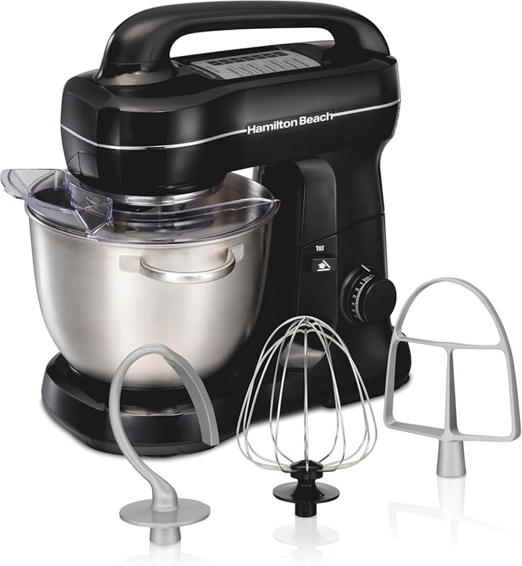 Hamilton Beach 4-Quart Electric Stand Mixer with Whisk, Dough Hook, Be