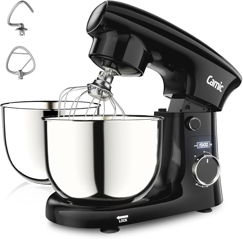 Camic 4.2QT+5.3QT Electric Food Mixer with 10 Speeds and 3 Attachments