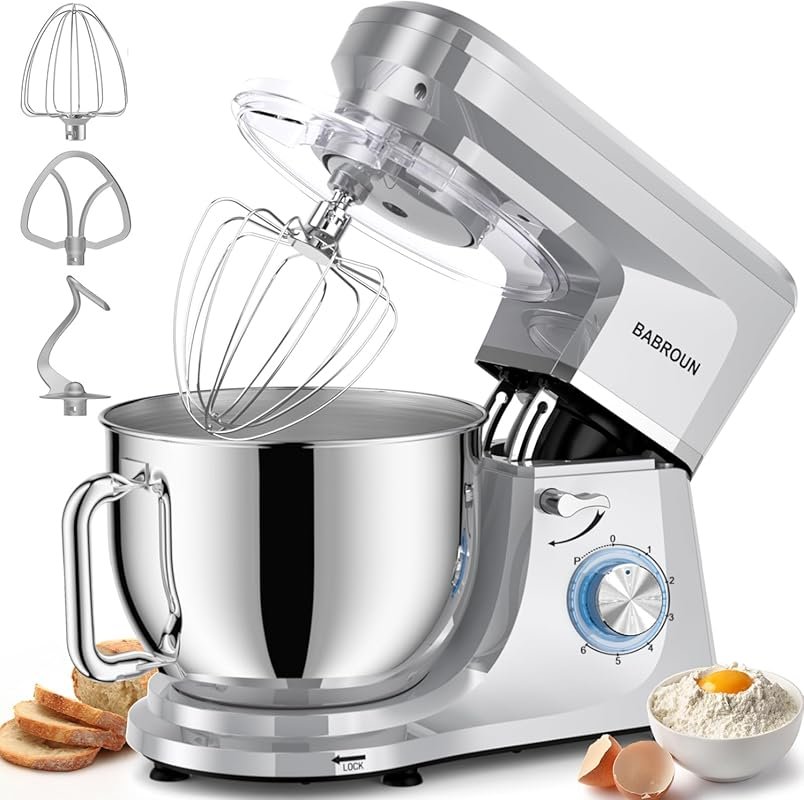 8.45 QT Silver Dough Mixer: 660W 6-Speed Large Capacity Electric Kitch
