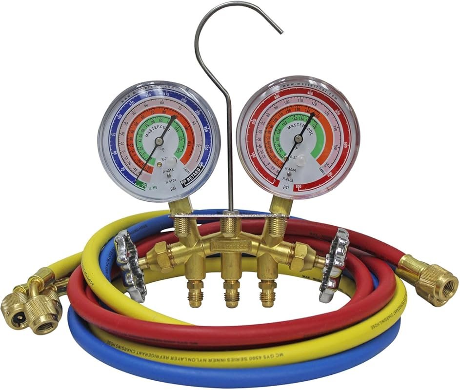 Mastercool Heavy Duty 2-Way Brass Manifold Gauge Set with Silicone Dam