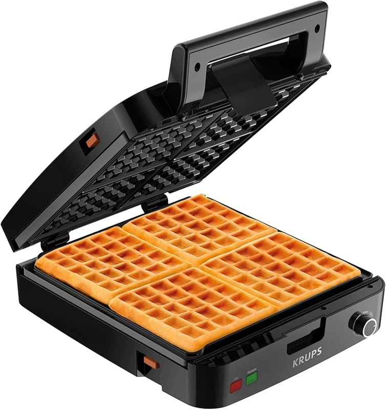 KRUPS 4-Slice Belgian Waffle Maker, 1200W, 5 Browning Levels, Removabl