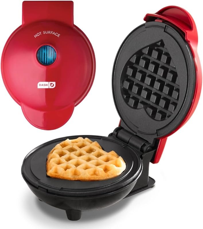 Dash Mini Waffle Maker: Stylish Red Heart Iron for Creative Homemade T