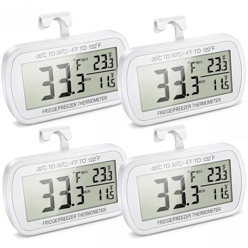 Waterproof Fridge Thermometer 4 Pack: Digital Freezer Thermometer with
