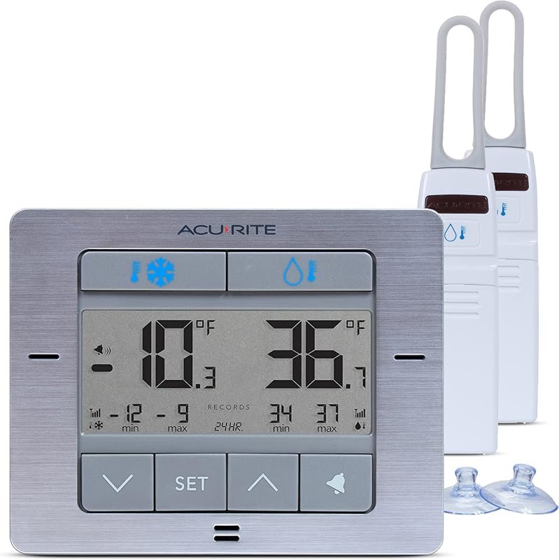 AcuRite Wireless Digital Fridge & Freezer Thermometer with Alarm & Max