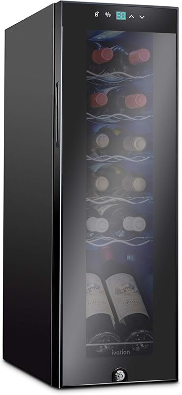 Ivation 12 Bottle Wine Cooler Refrigerator: Compressor, Digital Temp C