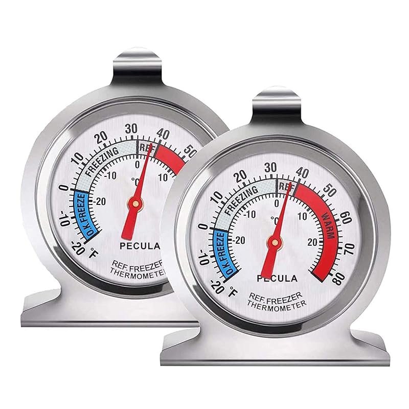 2 Pack Classic Fridge Thermometers: Large Dial with Red Indicator for 