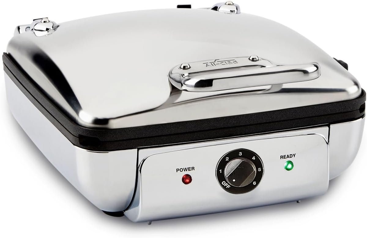 All-Clad Stainless Steel 4-Section Belgian Waffle Maker, Upright Stora