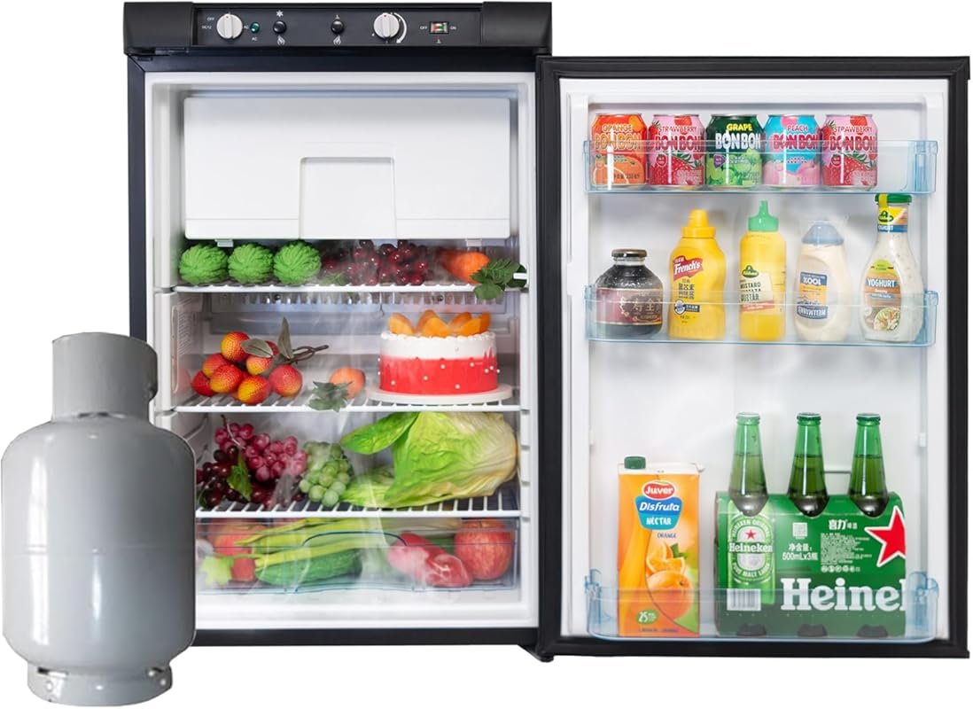 Smad 3.5 Cu.ft 3-Way RV Propane Fridge, LPG/12V/110V, Black, Ideal for