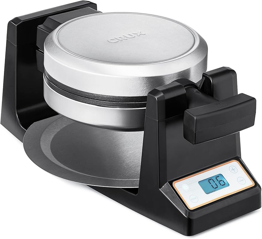 CRUX Rotating Belgian Waffle Maker with Deep Nonstick Plates & Digital