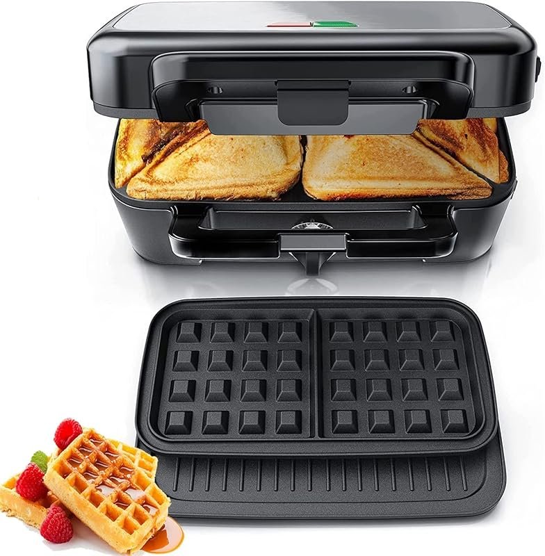 FOHERE 3-in-1 Sandwich Maker, Waffle Maker, Panini Press with Removabl