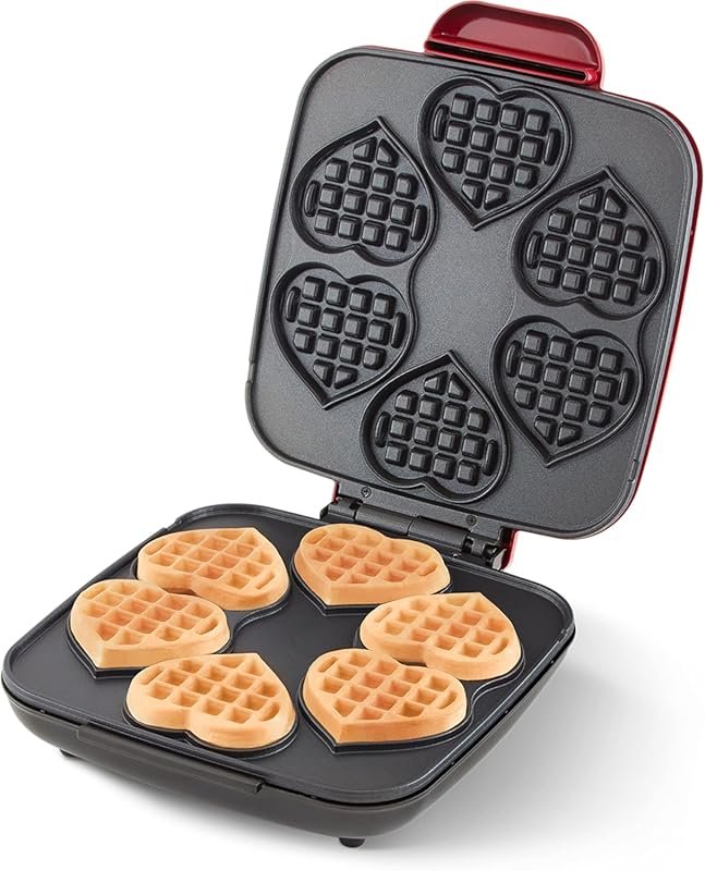Dash Mini Heart Waffle Maker: Dual Nonstick Plates, Fast Heating, Red Heart Design