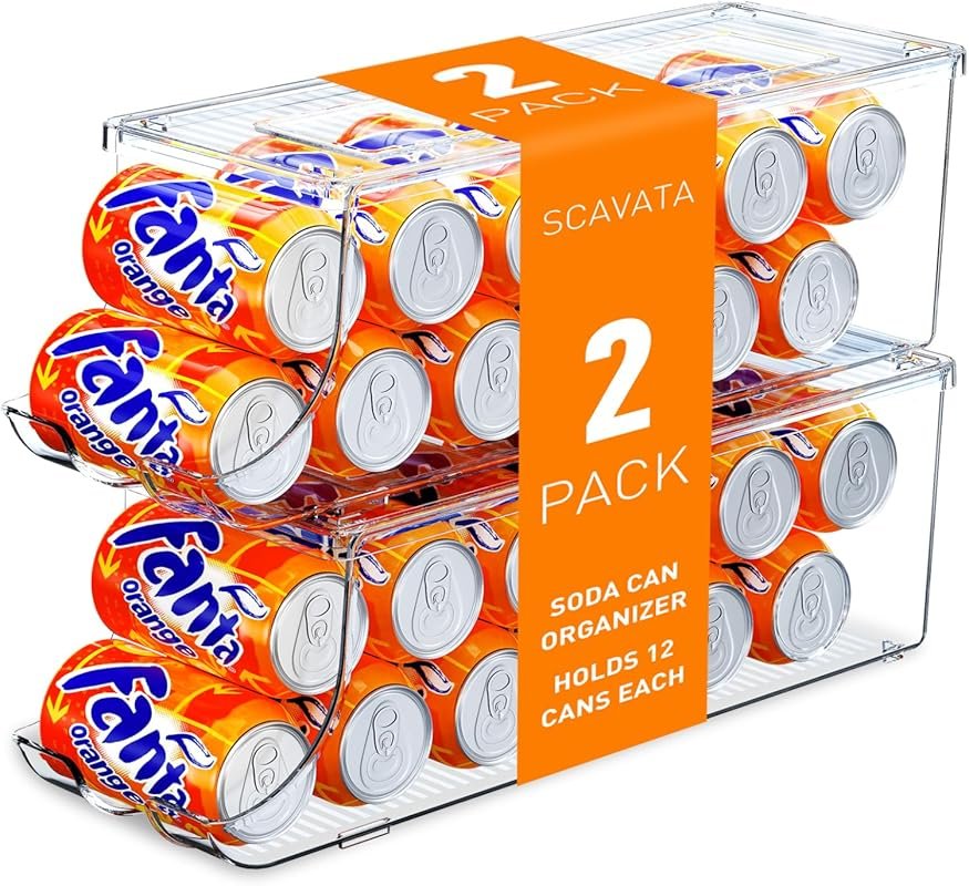 SCAVATA 2 Pack Stackable Soda Can Organizer & Dispenser for Fridge Fre