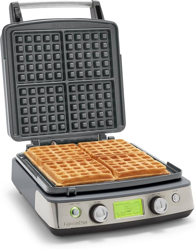 GreenPan Elite 4-Square Belgian Waffle Maker: Ceramic Nonstick, Adjust
