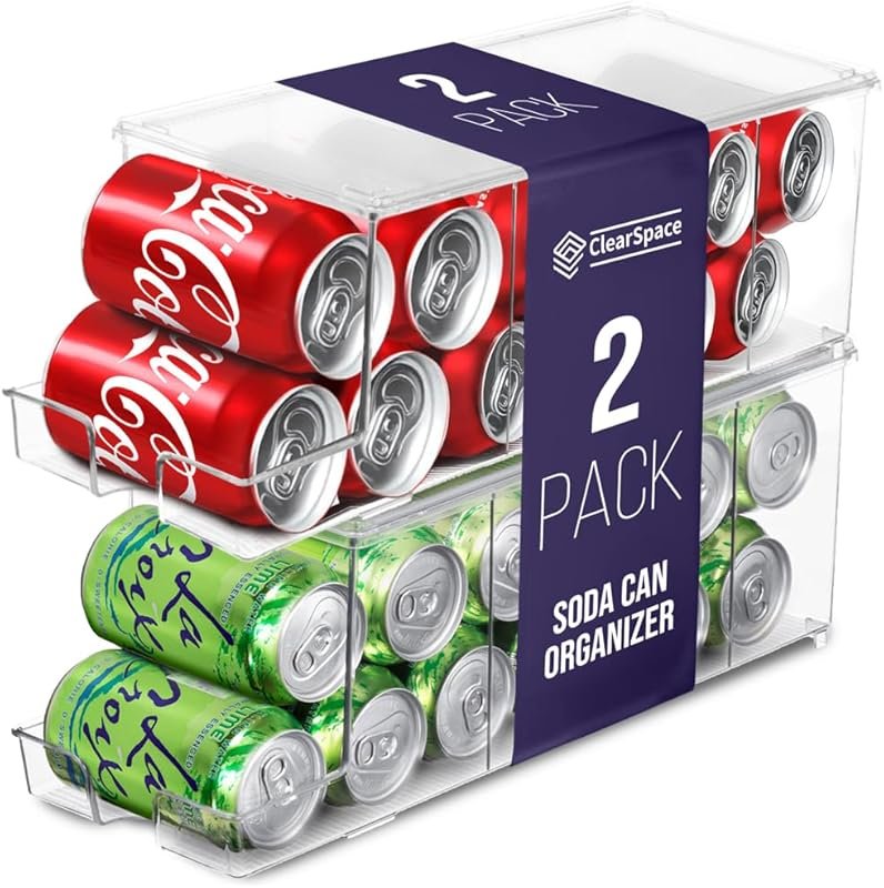 ClearSpace 2 Pack Stackable Soda Can Organizer & Dispenser for Refrige