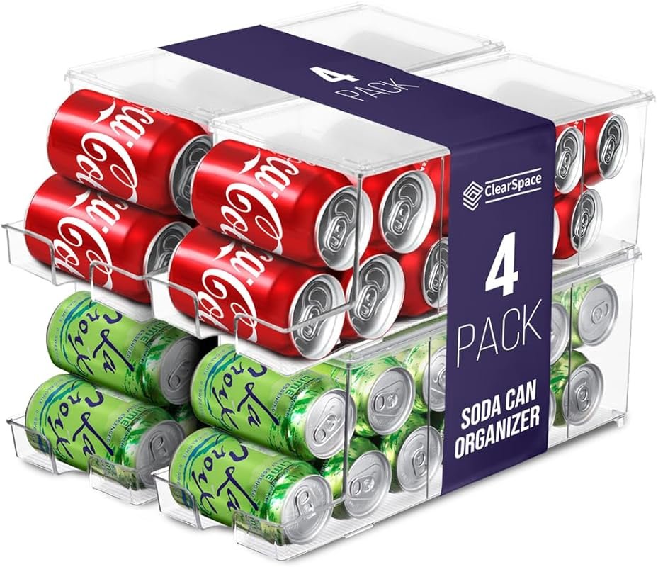 ClearSpace 4 Pack Stackable Soda Can Organizer & Dispenser for Refrige