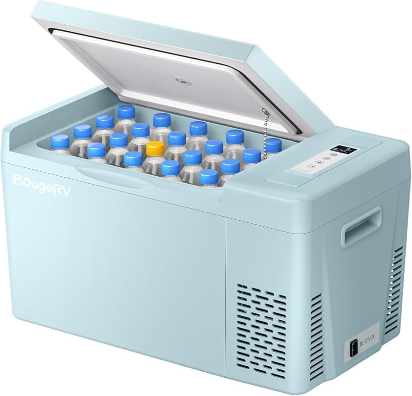 BougeRV Green 23 Quart Portable Refrigerator Freezer, 12V/24V DC AC Co