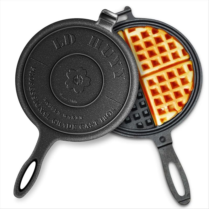 Professional 8-inch Cast Iron Waffle Maker: Rustic Round, Non-Coated, 