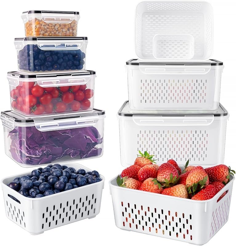 Freshmage 6 Pc Large Fruit Storage Containers for Fridge, Airtight Pro