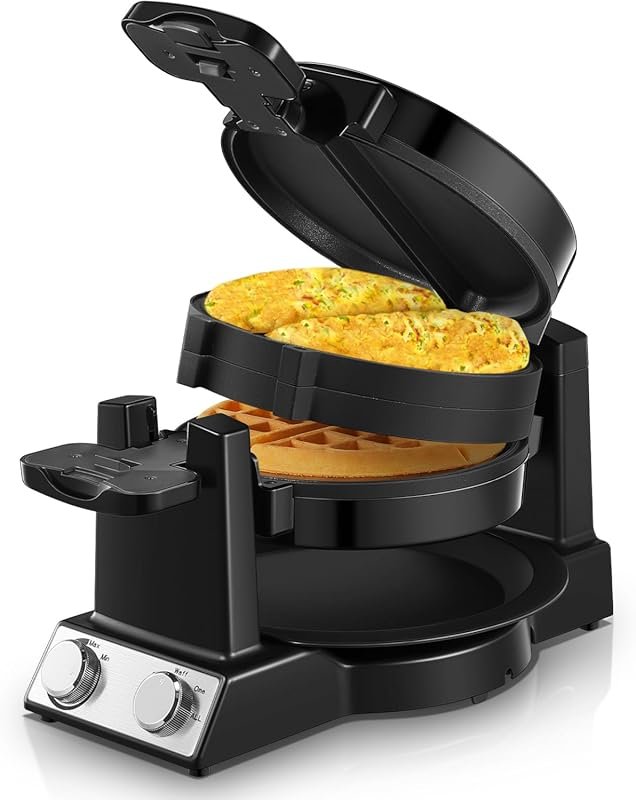 FOHERE 2-in-1 Omelette & Waffle Maker: 1400W, 180° Flip, Nonstick Pans