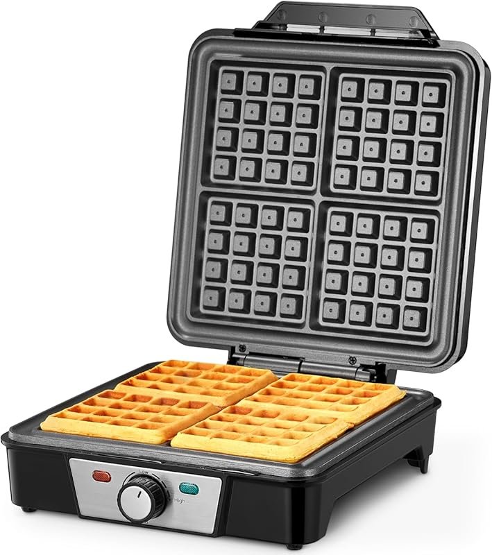 1200W 4-Slice Belgian Waffle Iron with Anti-Overflow Design and Browni