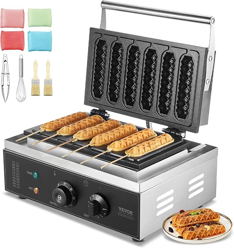 VEVOR Commercial Waffle Stick Maker: 6PCS 1500W Non-Stick Iron for Hot