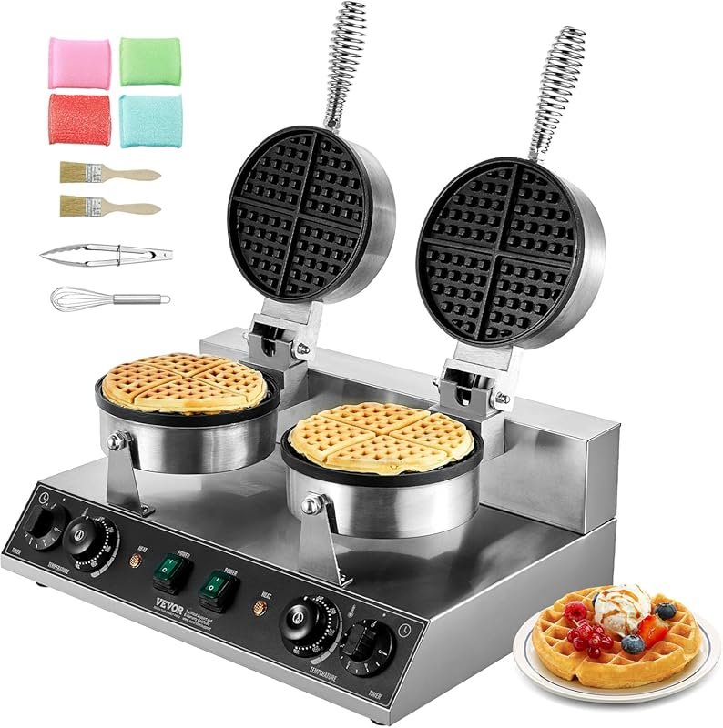 VEVOR Commercial Dual-Head Waffle Maker: 2460W Stainless Steel Belgian