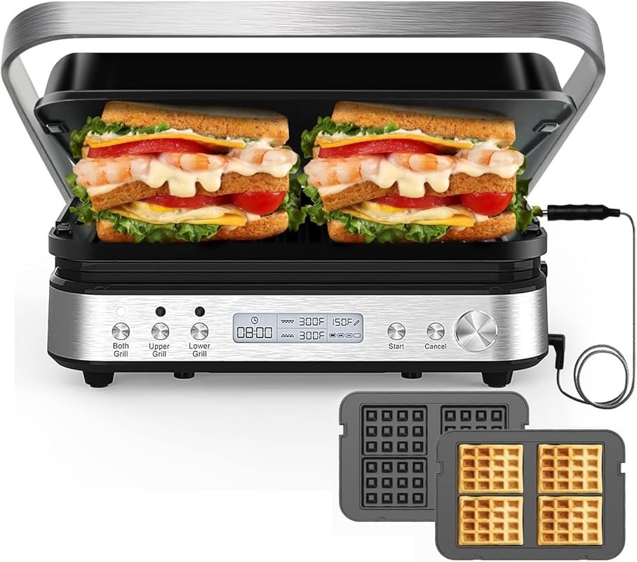 CATTLEMAN 6-in-1 Panini Press Grill and Sandwich Maker with Removable