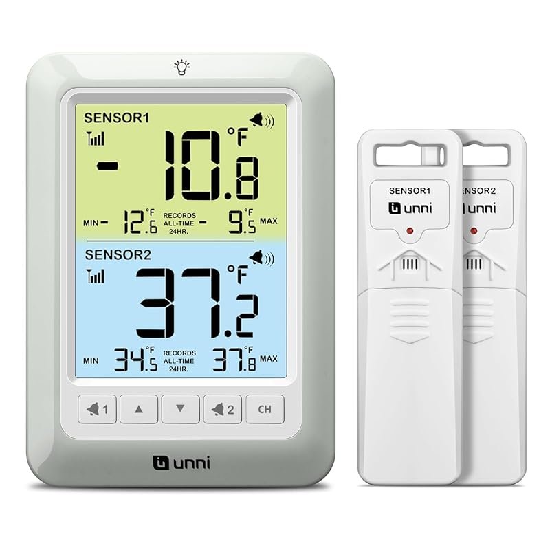 U UNNI Digital Wireless Fridge Freezer Thermometer with Alarm and Max/