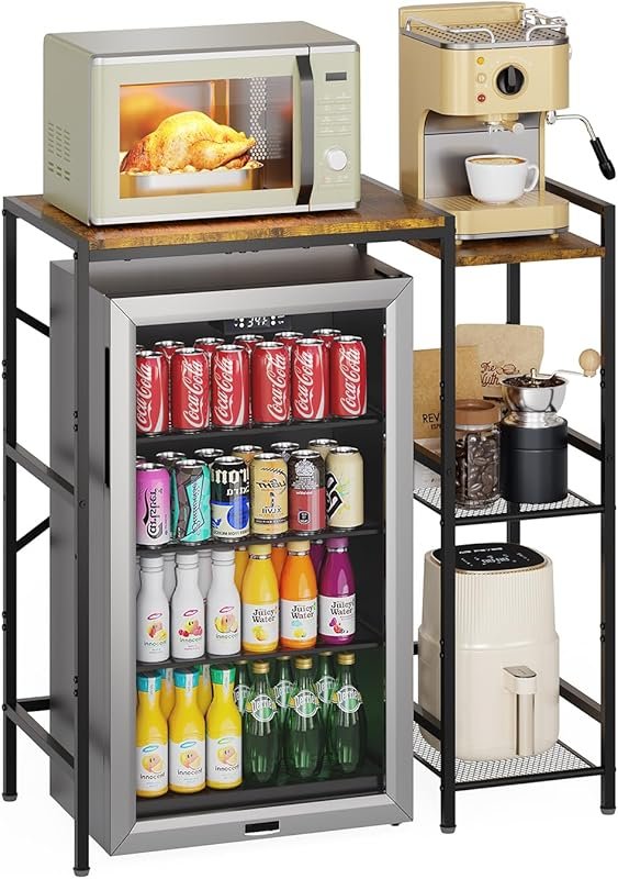 Yuyetuyo Rustic Brown Mini Fridge Stand with Storage Shelves, Microwav