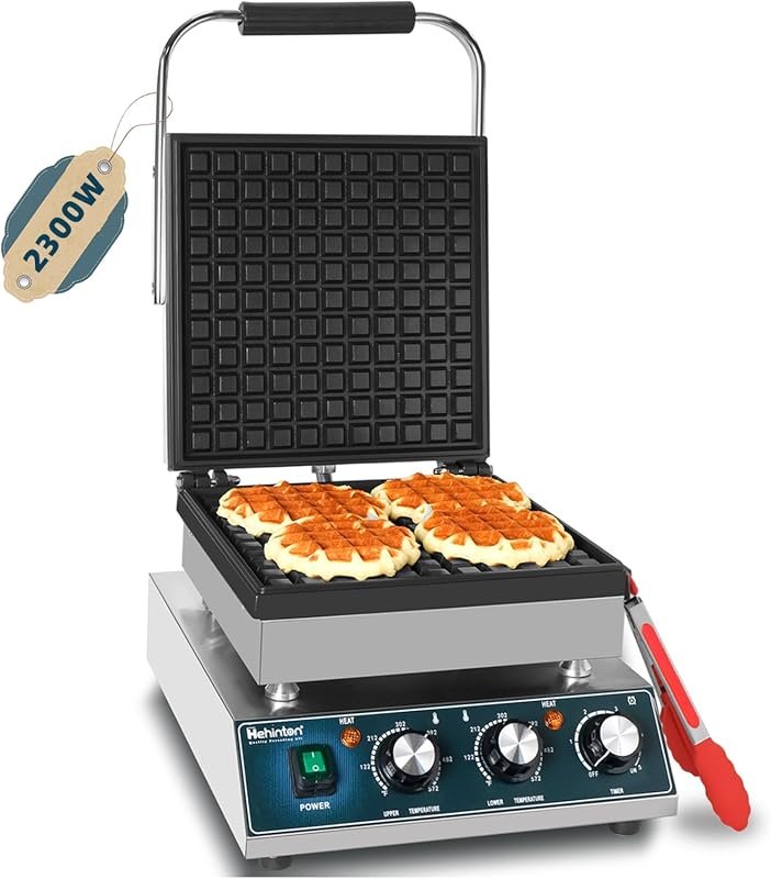Hehinton Commercial Belgian Waffle Maker: Dual Temp Control, Large Non