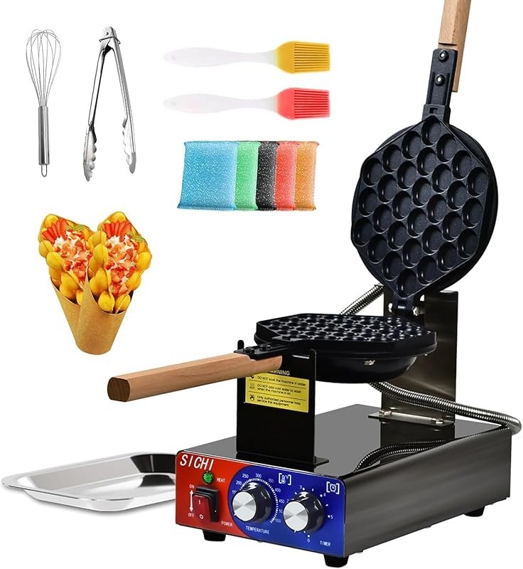Commercial Bubble Waffle Maker: Rotating 1400W Hong Kong Egg Waffle Ir