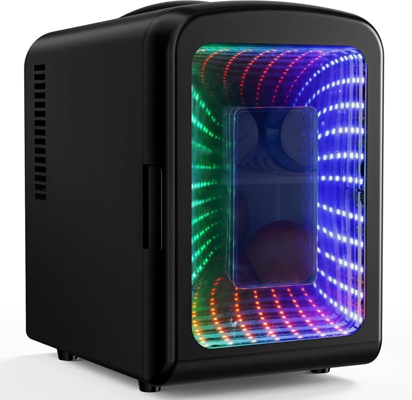 Antarctic Star 4L Black Mini Fridge with Gaming Light for Cosmetics, B