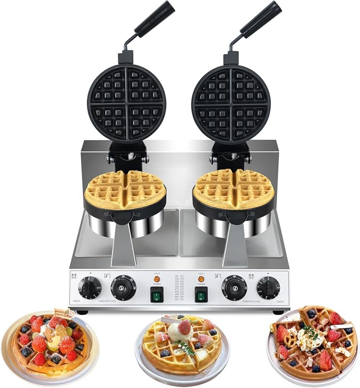 2600W Commercial Double-Head Rotatable Waffle Maker with Non-Stick Tef