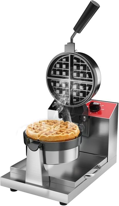CROSSON Commercial Round Belgian Waffle Maker: Professional 180° Rotat