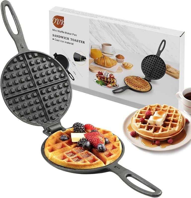 7 Inch Round Cast Iron Waffle Iron: Hinged, Non-Electric Maker for Ind