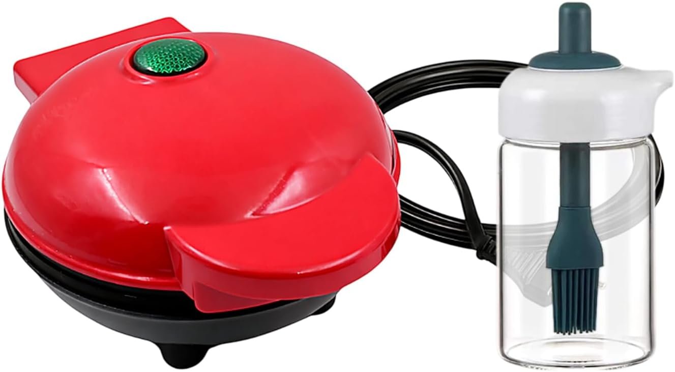 Oblivion Mini Waffle Maker & Glass Oil Dispenser with Brush Combo